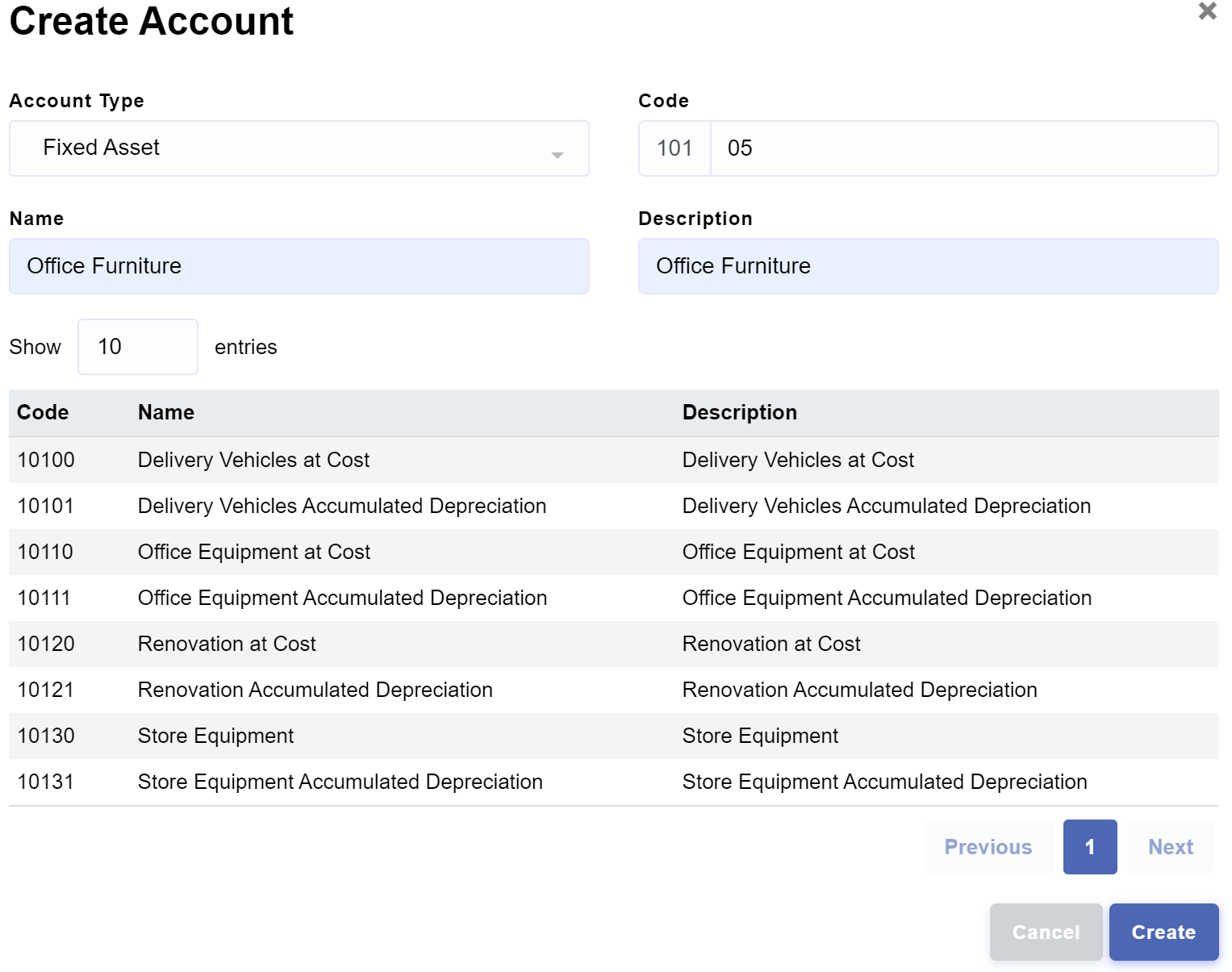 Chart of Accounts > Accounts > Create Account