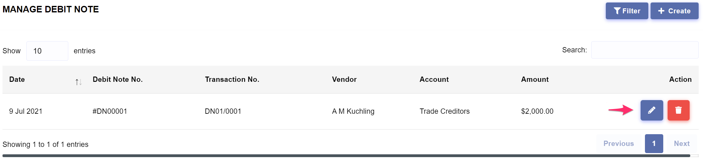 Expense > Debit Note > Update or Delete Payment