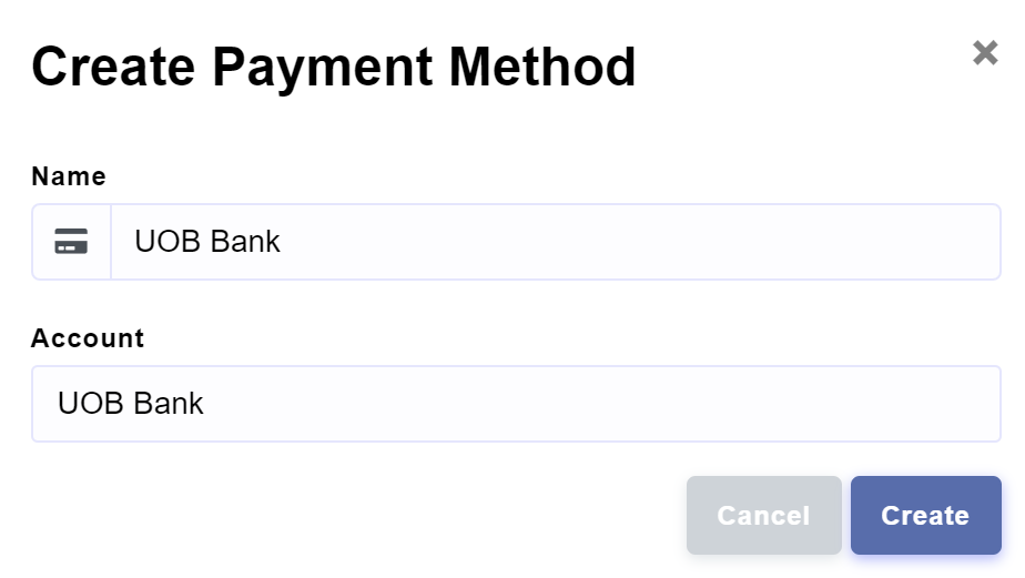 Setup > Payment Method > Create Payment Method
